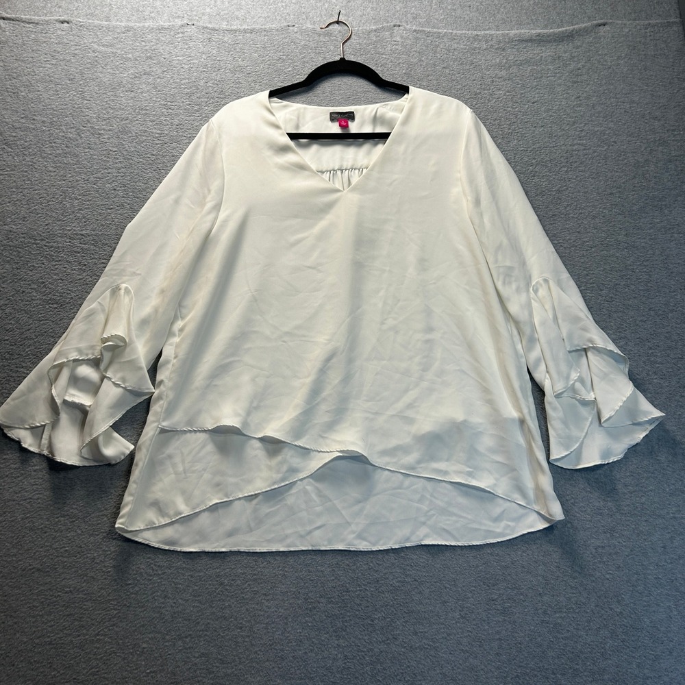 Layered Bell Sleeve‎ Flowy Career Blouse Top Womens XL White Vince Camuto